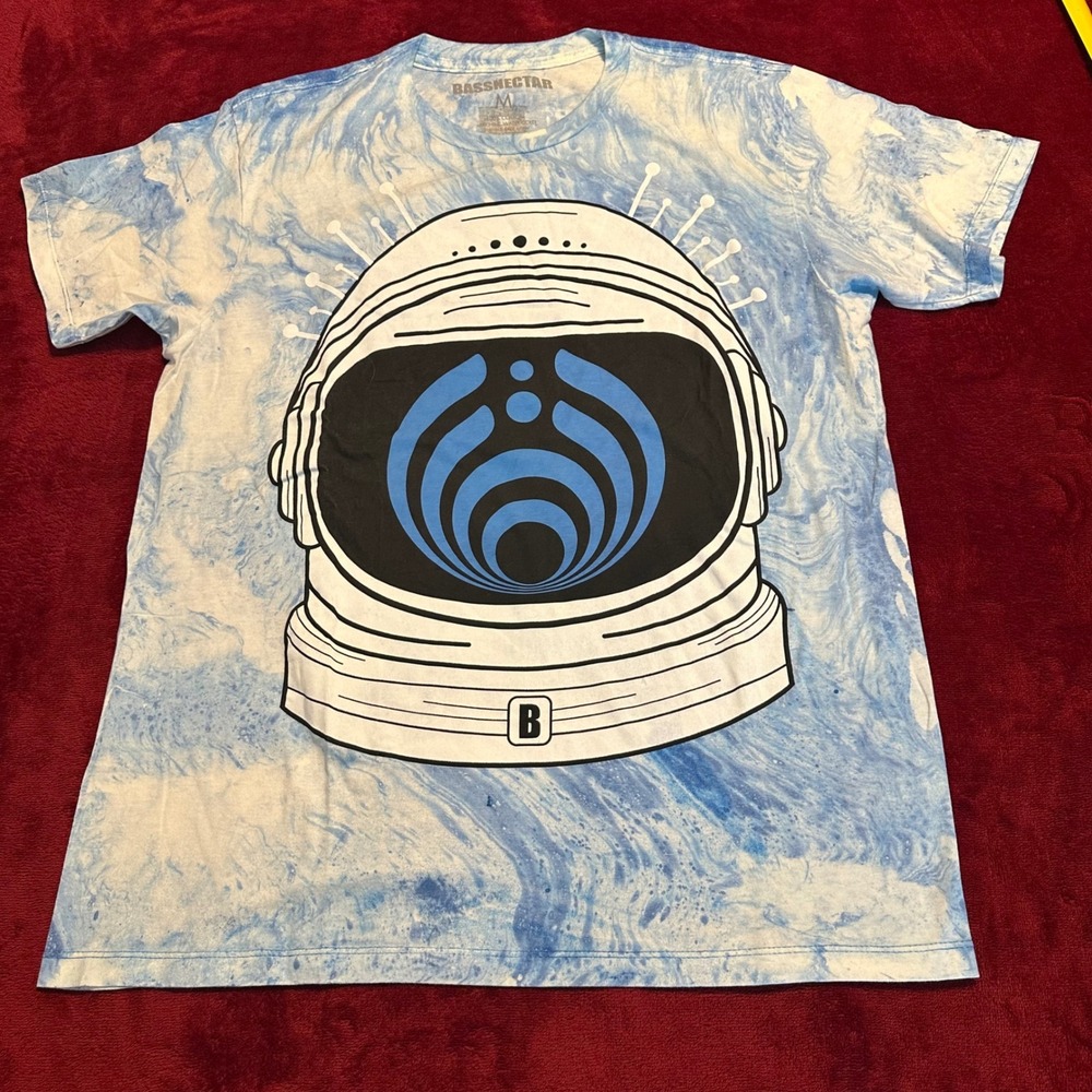 Bassnectar Astronaut Tie Dye Graphic T-Shirt Blue White Marble EDM Merch Medium